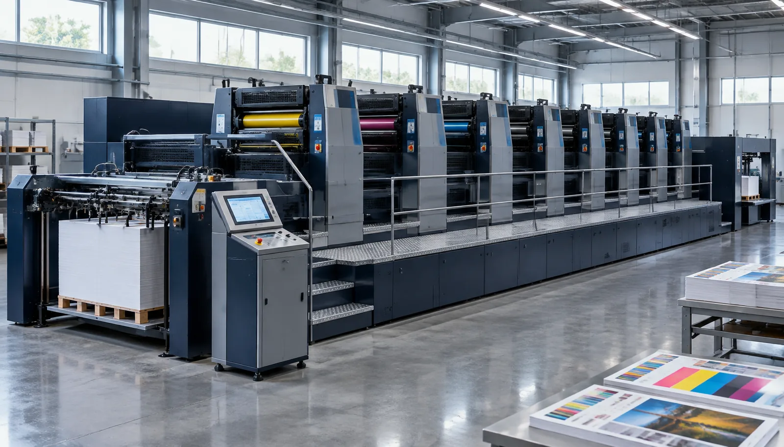 Sheet-fed offset – Sheet size up to 70 × 100 cm, 5 colours + varnish